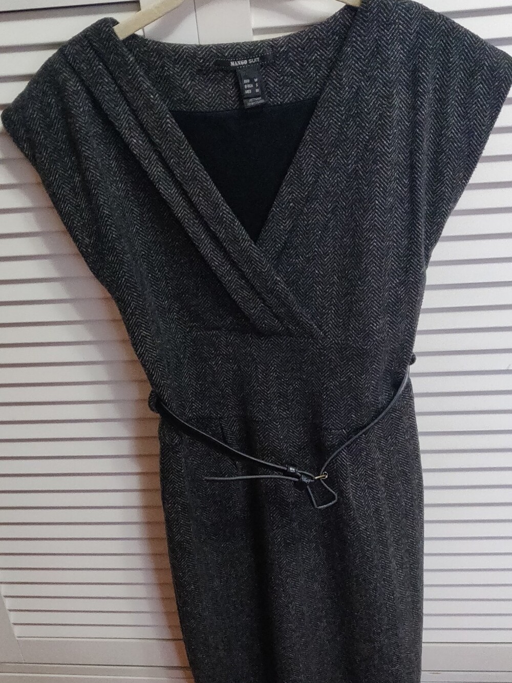 Mango Suit Tweed Herringbone Dress With Belt